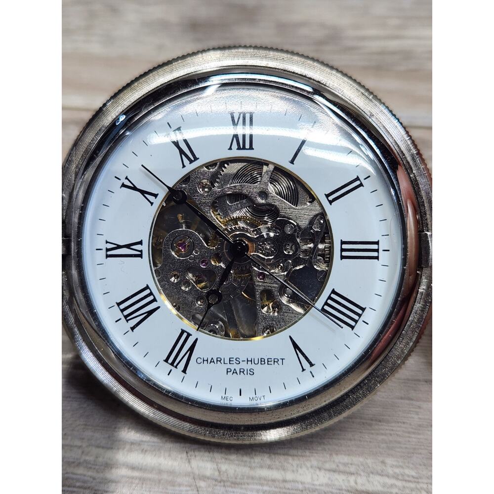 Charles Hubert Paris Skeleton Mechanical Pocket Watch, Working